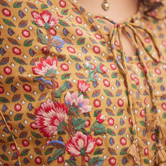 April Cornell Safflower Embroidered Maxi Dress Pockets Prairie Cottage - XXS - Picture 2 of 16